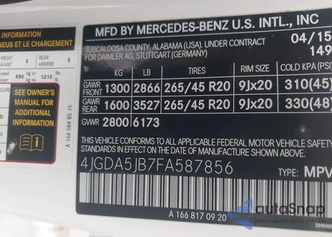 2015 Mercedes-Benz Ml 350 z USA, uszkodzony, nr VIN 4JGDA5JB7FA587856